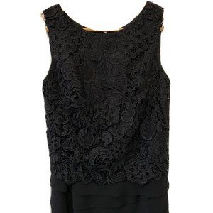 Vintage Jones New York Sleeveless Black Cocktail Lace and Ruffle Dress 4P